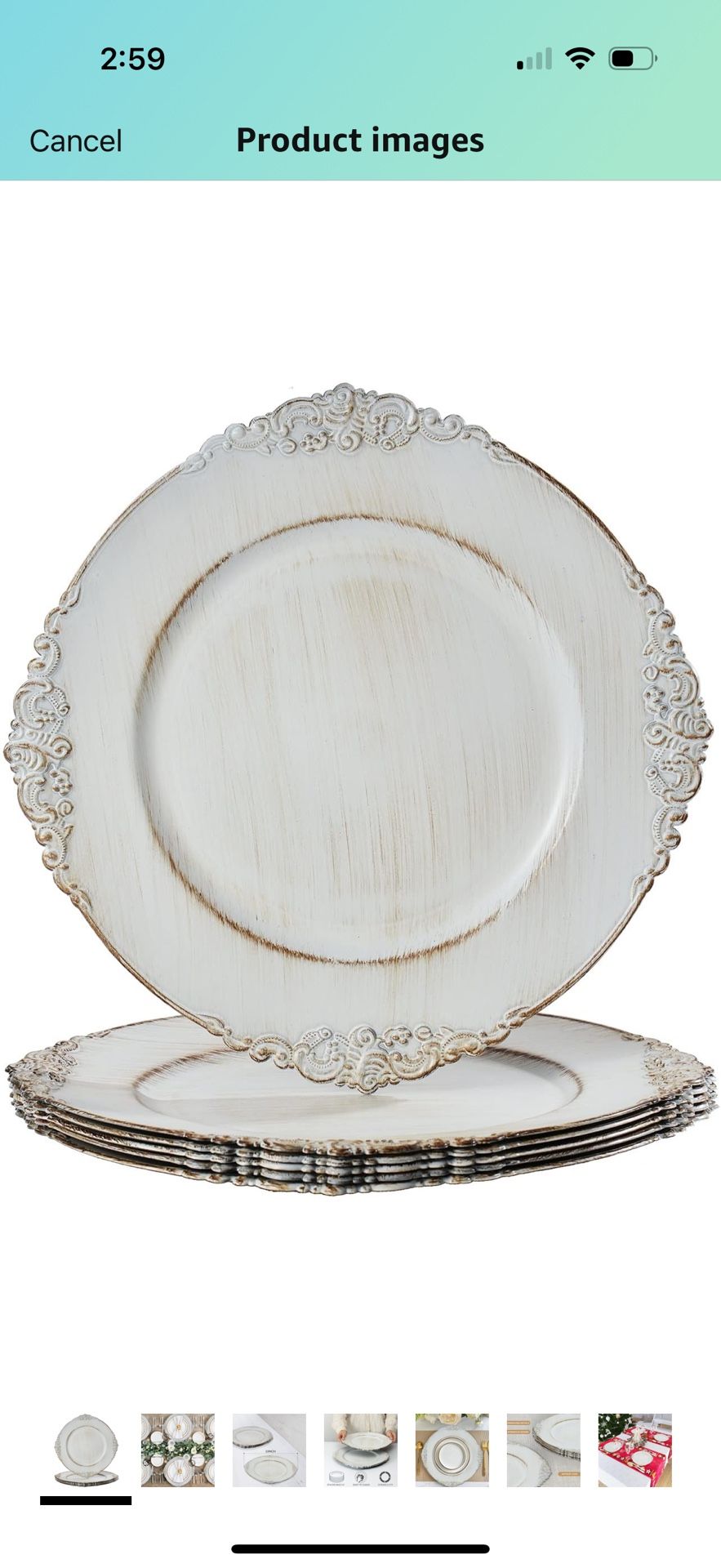 MAONAME Antique White Charger Plates, Round Antique Plate Chargers for Dinner Plate, 13" Plastic Charger for Plates, Wedding Table Setting, Set of 6