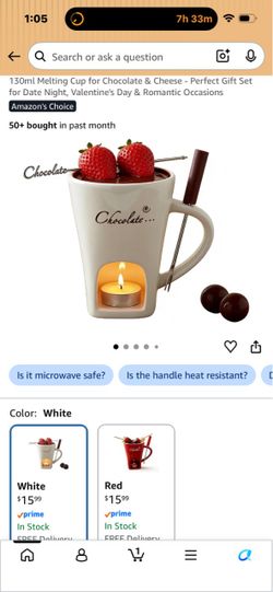 Mini Fondue Set Ceramic Chocolate Fondue Mug Melting Cup for Chocolate & Cheese - Perfect Gift Set for Date Night, Valentine's Day & Romantic Occasion