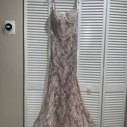 Portia Scarlet Pink Elegant Lace Mermaid Gown