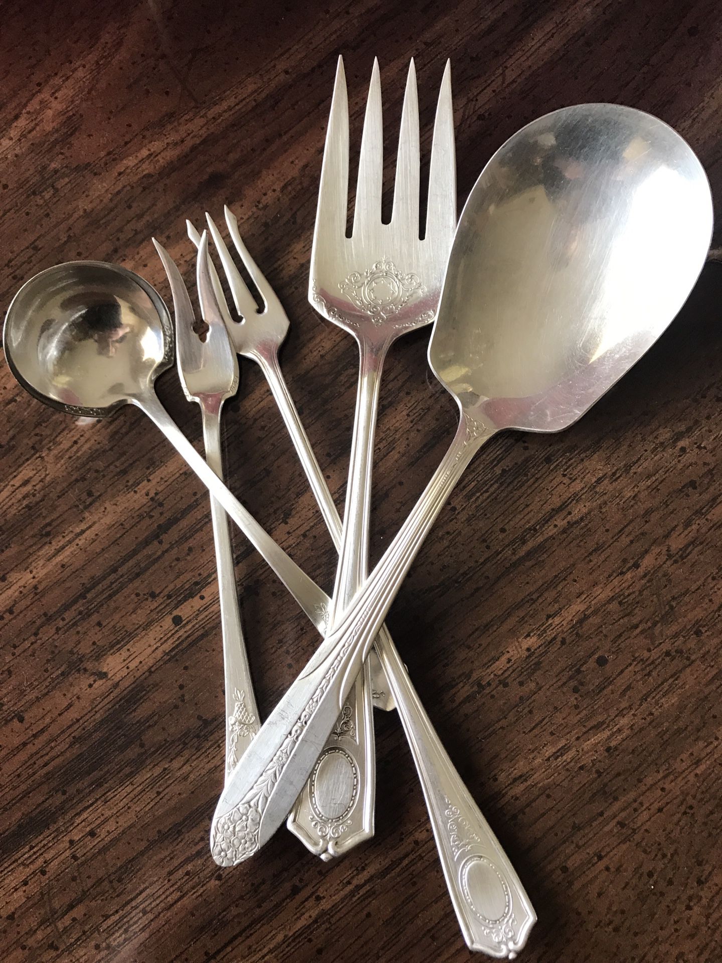 Silverware/flatware ..Assorted vintage silver plated serving pieces