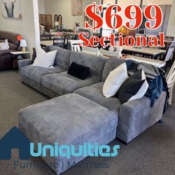 Sectional Grey Corduroy 