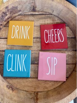 Drink Cheers Clink Sip Summer Coasters set of 4.