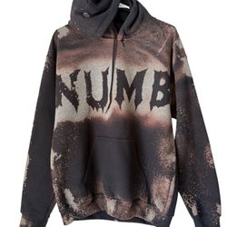 Custom Grunge Bleached Hoodie – NUMB Graphic – Medium