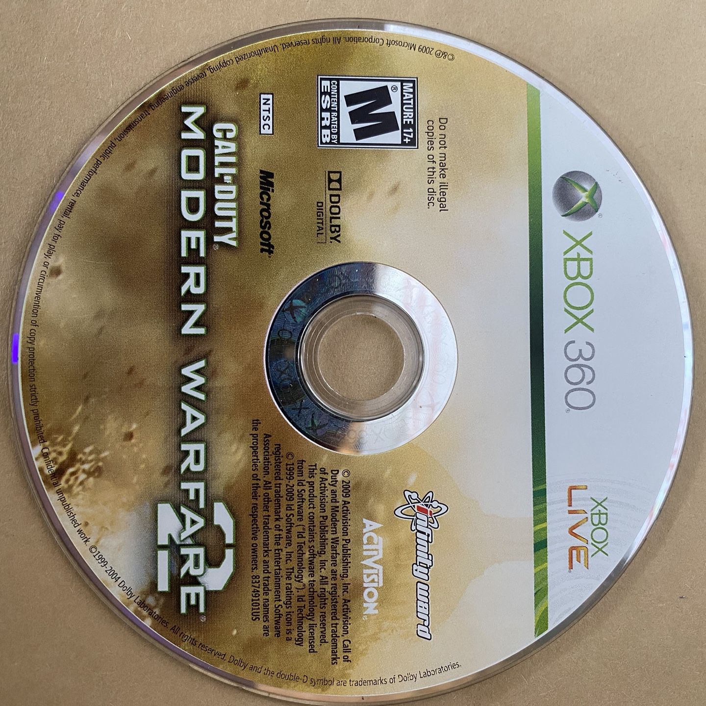 Xbox 360 Call Of Duty Modern Warfare 2 Video Game Disc in Case Rated M 17+