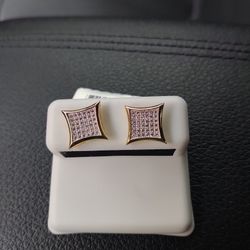 Micro Pave AAA Simulated Diamond Fine Sterling Silver 18k Gold Plated Studs