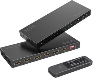 4K 60Hz HDMI Matrix 4x2, PORTTA 4 in 2 Out Switch Splitter with Toslink 3.5mm Audio Extractor, ARC, 16 EDID Modes, 4K Downscale, and IR Remote Support