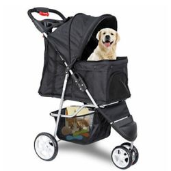 Foldable 3-Wheel Dog Stroller Pet Stroller Cart Jogging Stroller Easy Moving