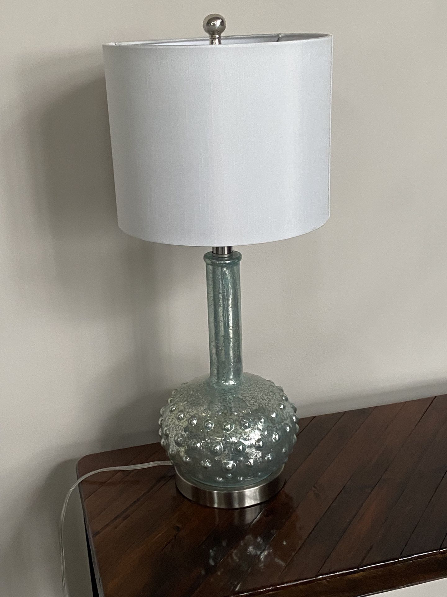 Unique Boho Style Table Lamp With The Textured Blue Glass Base H22.5”