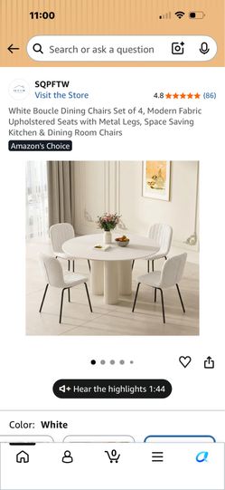 RIALTO- SQPFTW White Boucle Dining Chairs Set of 4