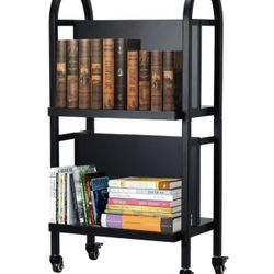 Black Metal Rolling Library Book Cart with Lockable Wheels, 34" Tall and Double-Sided, 100 Lbs Capacity, Compact & Lightweight – Rust-Proof & Durable 