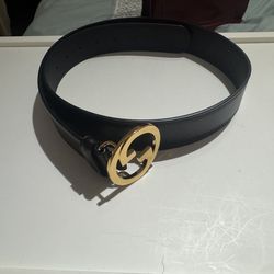 Mother’s Day Gift Unisex Gucci Belt with Interlocking G Buckle Black Leather Size 90