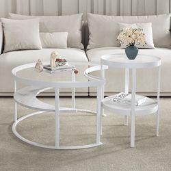 2 Piece- white glass coffee table
