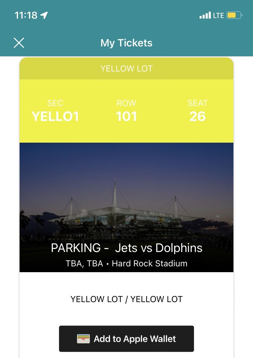 Yellow Parking Dolphins vs Jets 1/8/23