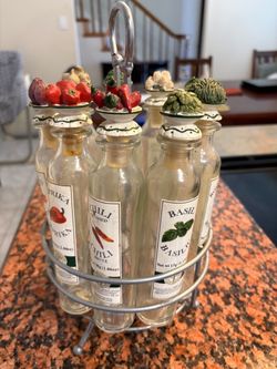 Glass Spice Bottle Set with Carousel Rack