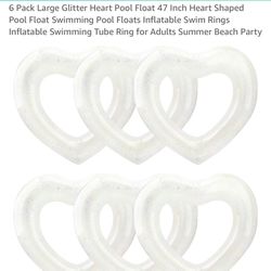 White Glitter Heart Pool Floats X 6 - Perfect for Bachelorette Party