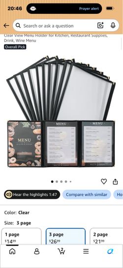 Clear View Restaurant Menu Holders 3 pages