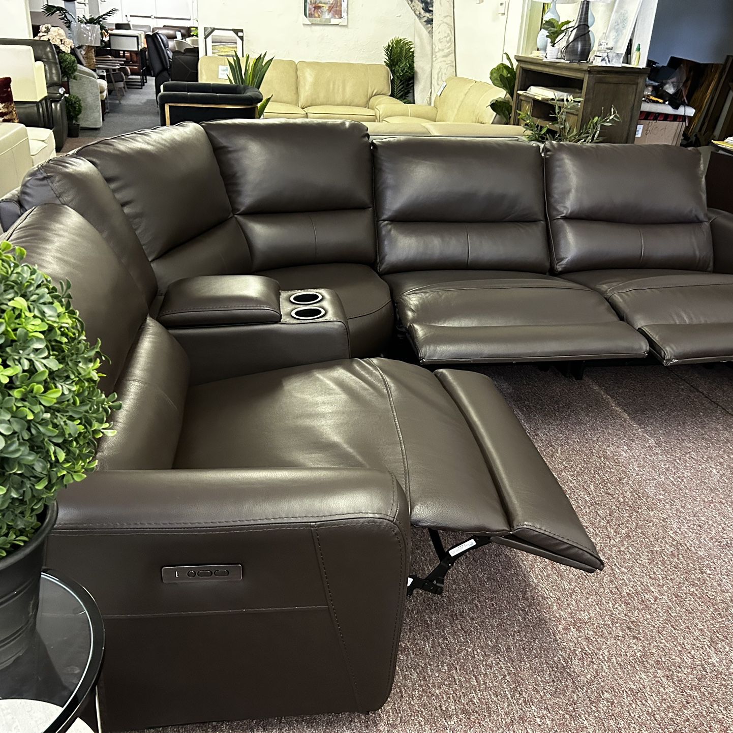 5 Pc Leather Sectional With 3 Power Recliners- Danvors 