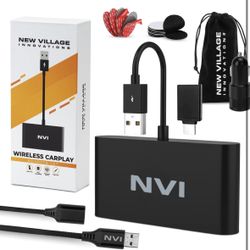 2024 Wireless Carplay Adapter Set by NVI - for iPhone ONLY! NO Android. Converts Wired CarPlay to Wireless. Included USB Car Charger and Extender Cord