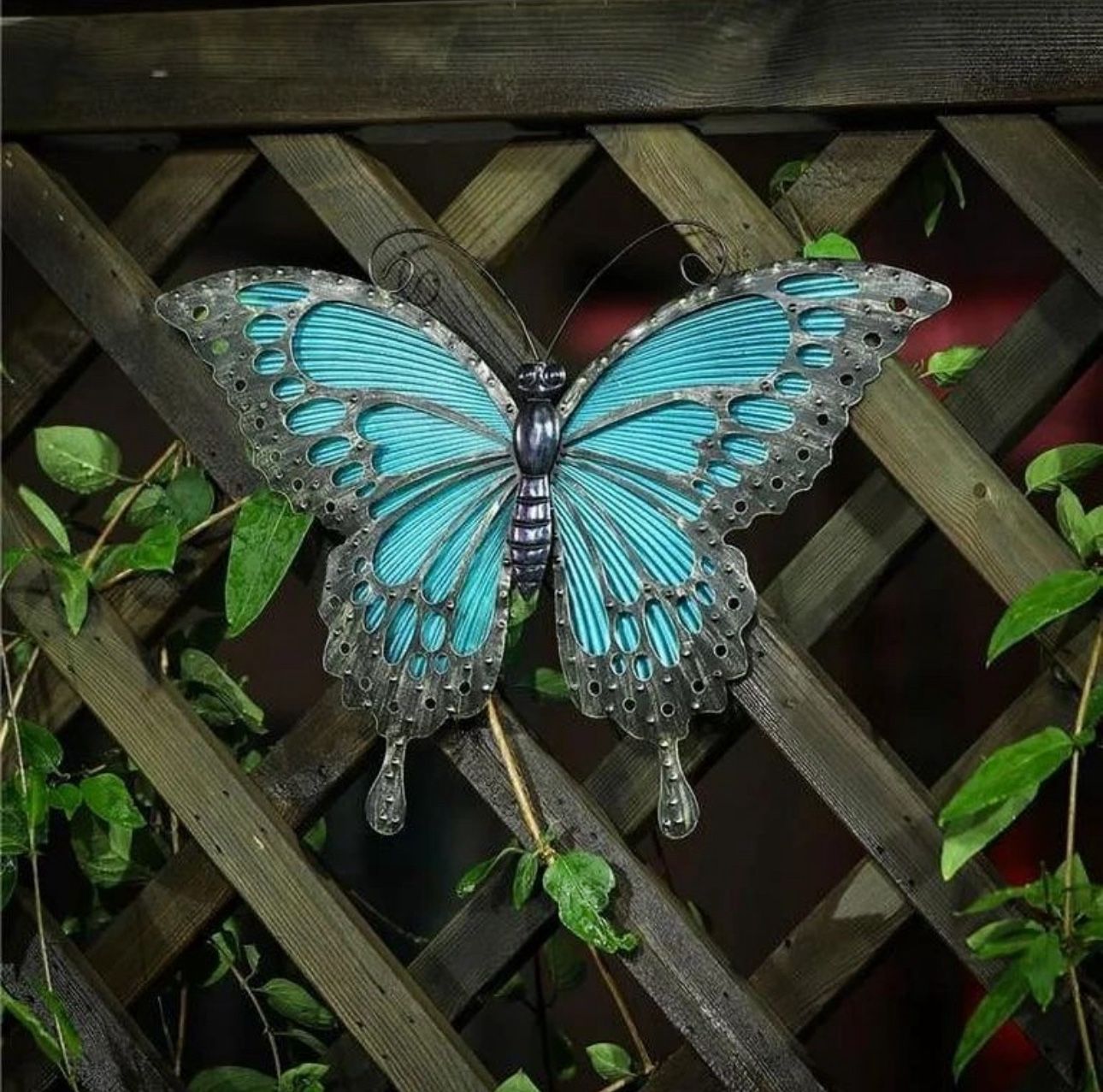 LuxenHome Blue Butterfly Glass and Metal Outdoor Wall Decor, AO1167
