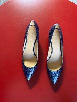 Talbots Blue Croc-Embossed Pointed-Toe Pumps