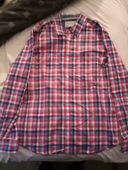 Barely Used Flag & Anthem Plaid Long-Sleeve Button-Up Shirt (Men's Large)