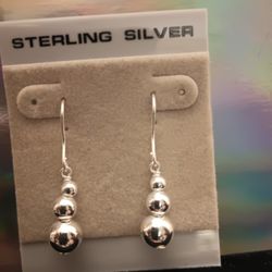 Sterling Silver Dangle Drop Bead Earrings 