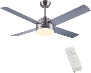 Ceiling Fan with Lights, 52 Inch Modern Ceiling Fan with 4 Reversible Blades, white, Remote Controls