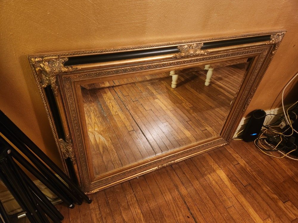 Large Antique Gold And Black Mirror