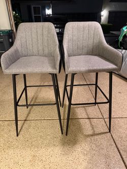 Set of 2 Gray Upholstered Bar Stools