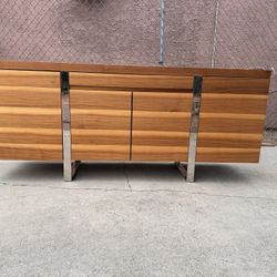 Sierra-2 Walnut Sideboard Credenza Entertainment Center Tv Stand Cabinet Buffett Media Console.