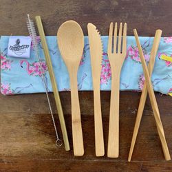 Bamboo Utensils Set of 7 with Pouch 