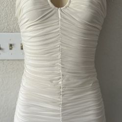 White Polly Ruffle Bodycon Dress Sexy Party Cocktail Night Out