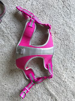 Top paw: Medium pink cheetah dog harness and Large reflective pink dog harness