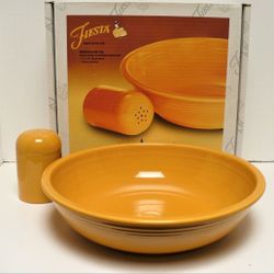 Fiesta Pasta Bowl Server & Cheese Shaker Set Marigold 75th Anniversary
NOS WITH BOX