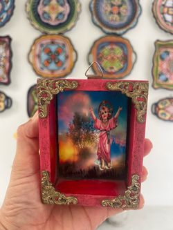 Vintage rustic style Niño Dios Religious Nicho Shadow Box Frame.