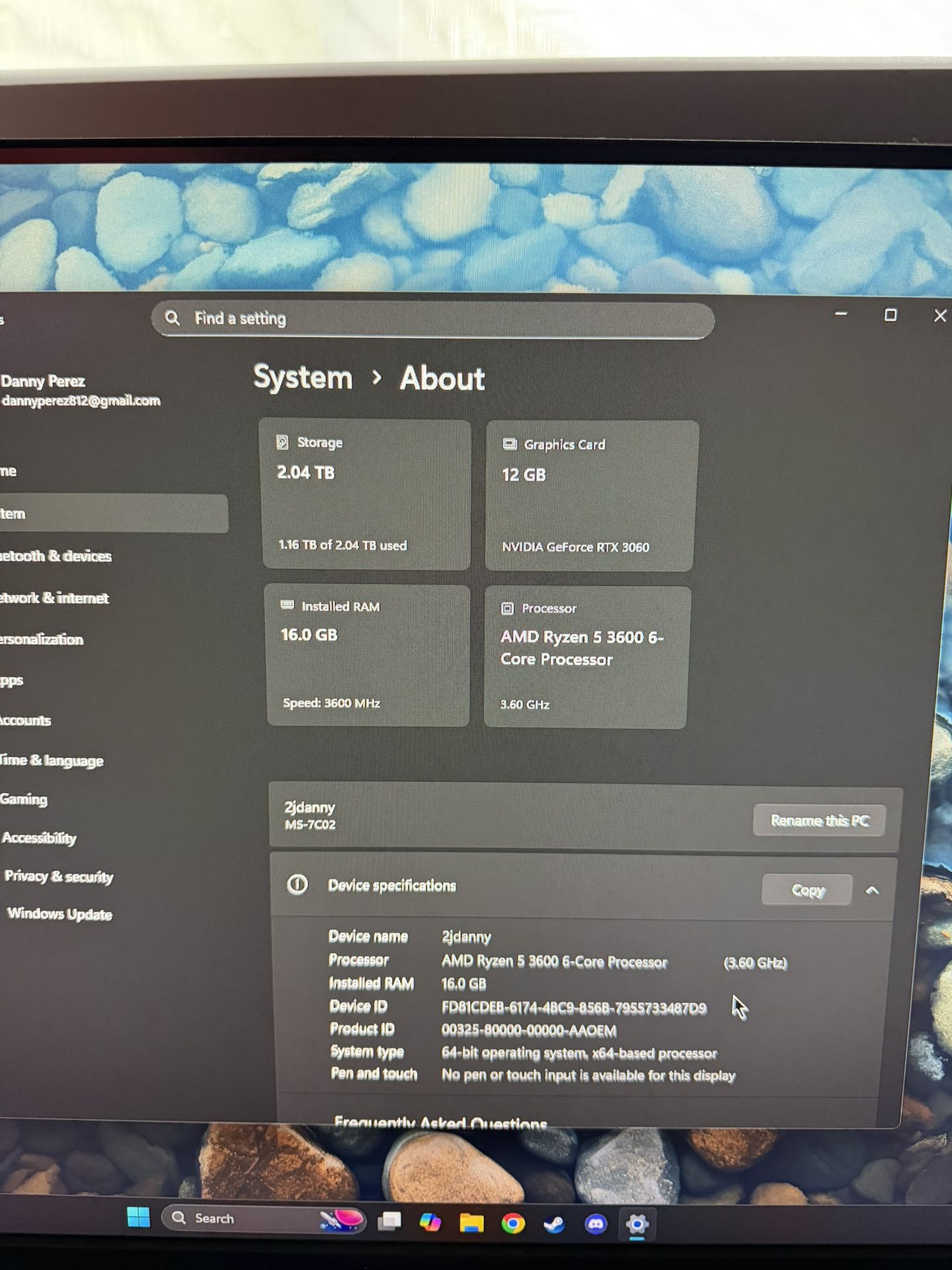 CUSTOM BUILT PC RYZEN 5 3600, NVDIA RTX 3060, 16GB RAM