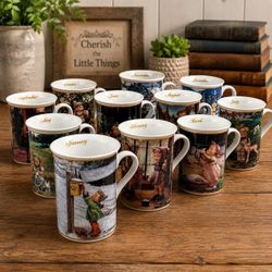 M.I. Hummel Danbury Mint Fine Porcelain Collector Mugs Complete Set 12 Months