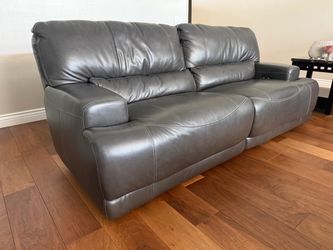 Power Reclining Sofa - Gray Italian Top Grain Leather -  with touch buttons
