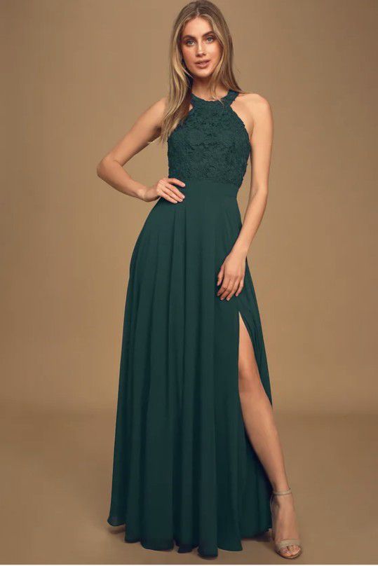 New! Picture Perfect Emerald Green Lace Maxi Dress

