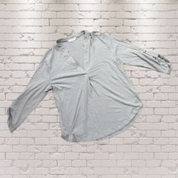 Lush Tunic Soft 100% Cotton Size Medium Women’s Light Sage Rolled Sleeve Button
