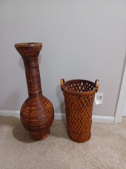 Wood woven flower pot and basket.