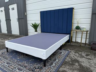 New Queen Size Metal Bed Frame, Deluxe Smart Box Spring And Big Headboard 