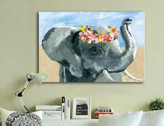 Adorable Elephant with Flower Crown Canvas Painting