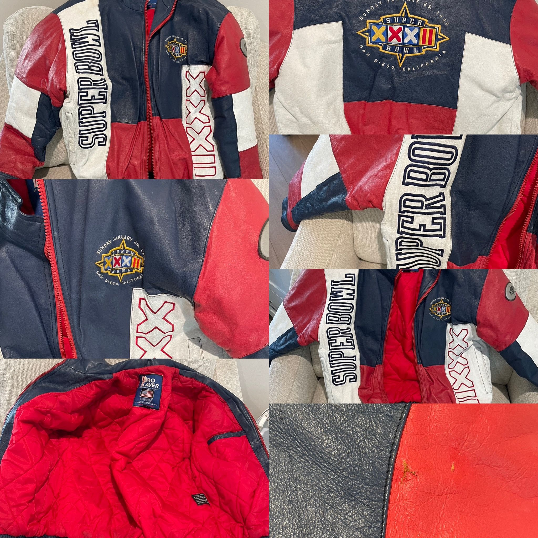NFL Vintage PRO PLAYER January 1998 Super Bowl XXXII Zip Up Leather Jacket Size L