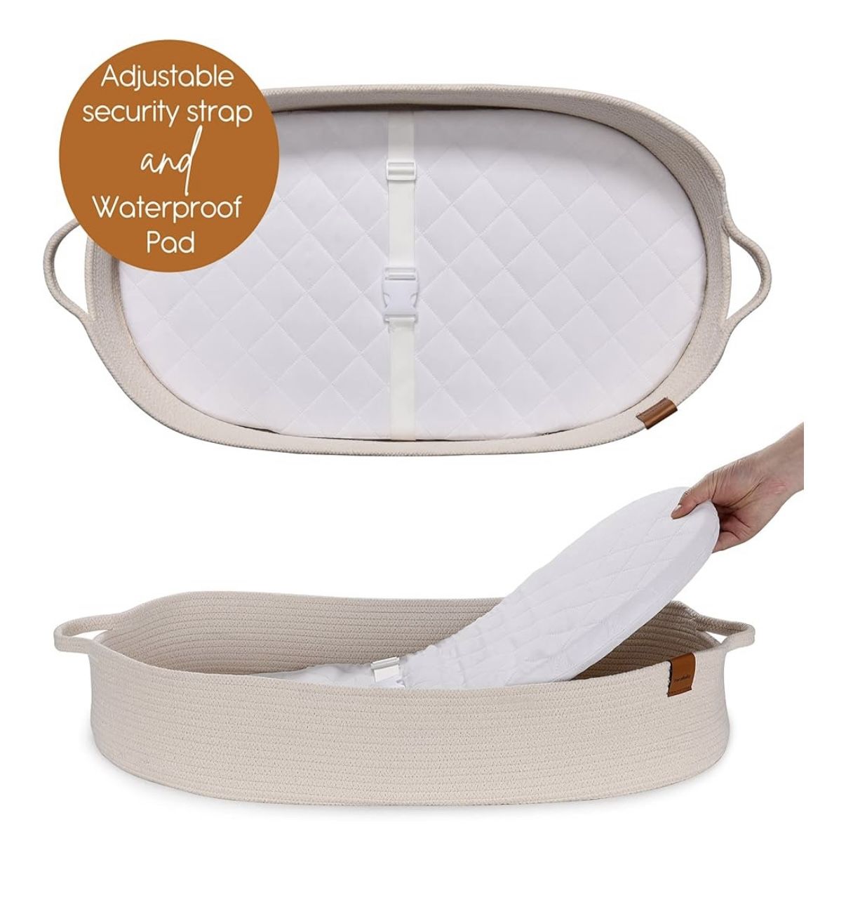 Baby Changing Basket for Baby Dresser, Moses Basket for Babies, Cotton Rope Diaper Changing Basket, Unisex Baby Moses Basket, Foam Diaper Changing Pad