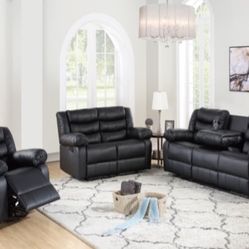 Brand New 2PC Black Reclining LIVRM Set! As Low As $55 Down With Acima!