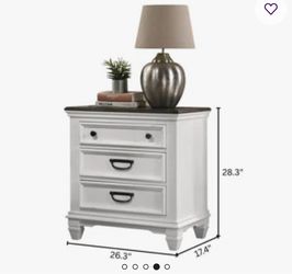 3-Drawer White Nightstand with Dark Top