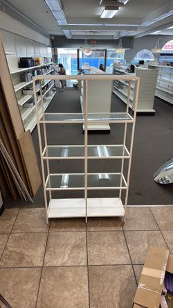White Metal Frame Glass Shelf Unit