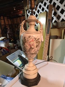 Floral ivory Victorian table lamp
