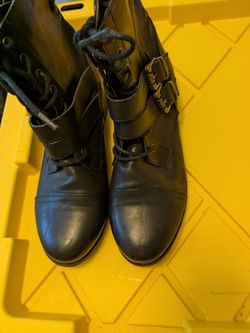 Black Lace-Up Ankle Boots with Buckles